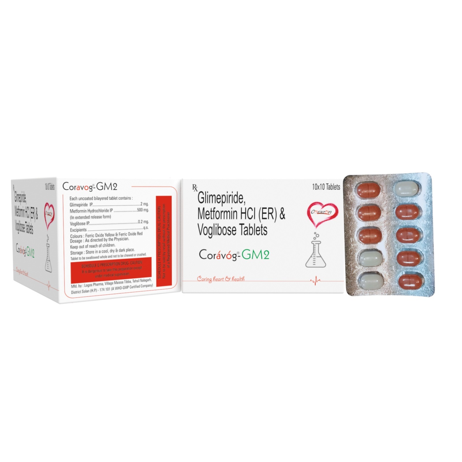 Glimepiride, Metformin HCI (ER) & Voglibose Tablets Coravog - GM2
